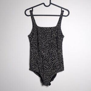 & Other Stories Size 4 Small Black Swimsuit One Piece Dotted Square Neck